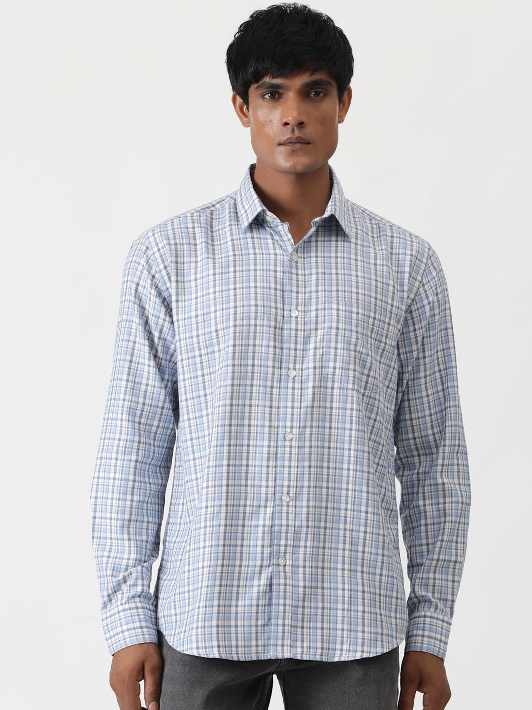 

Greenfibre Men Opaque Checked Casual Shirt, Blue