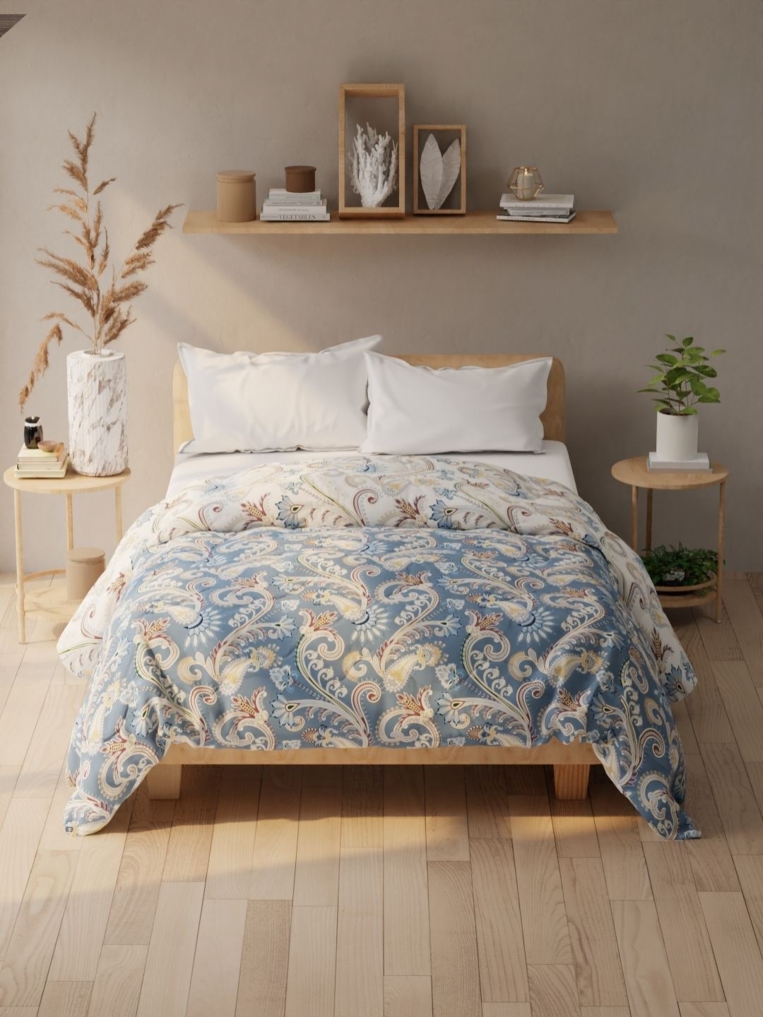 

KOPA Blue & Beige Microfiber AC Room 120 GSM Double Bed Comforter