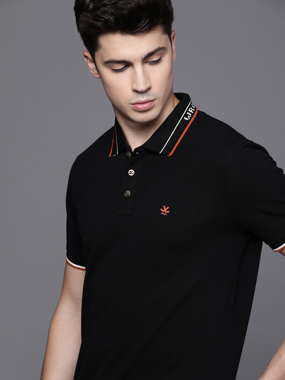 

WROGN Men Black Solid Polo Collar Slim Fit Pure Cotton T-shirt