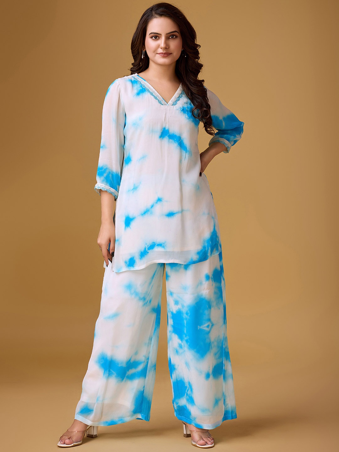 

HOUSE OF MIRA Tie & Dye Pure Cotton Tunic & Trouser, Blue