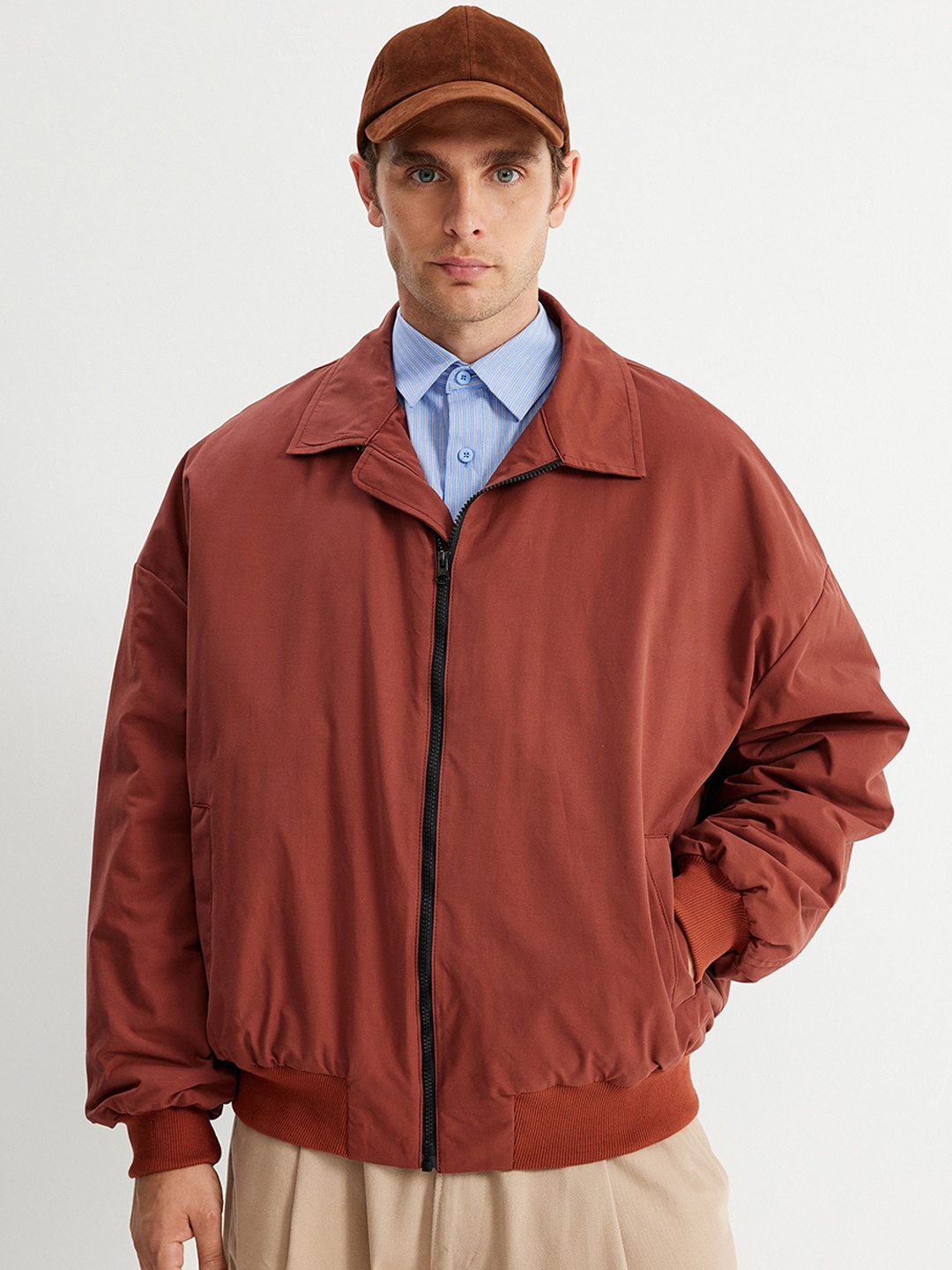 

Koton Men Bomber with Embroidered Jacket, Brown