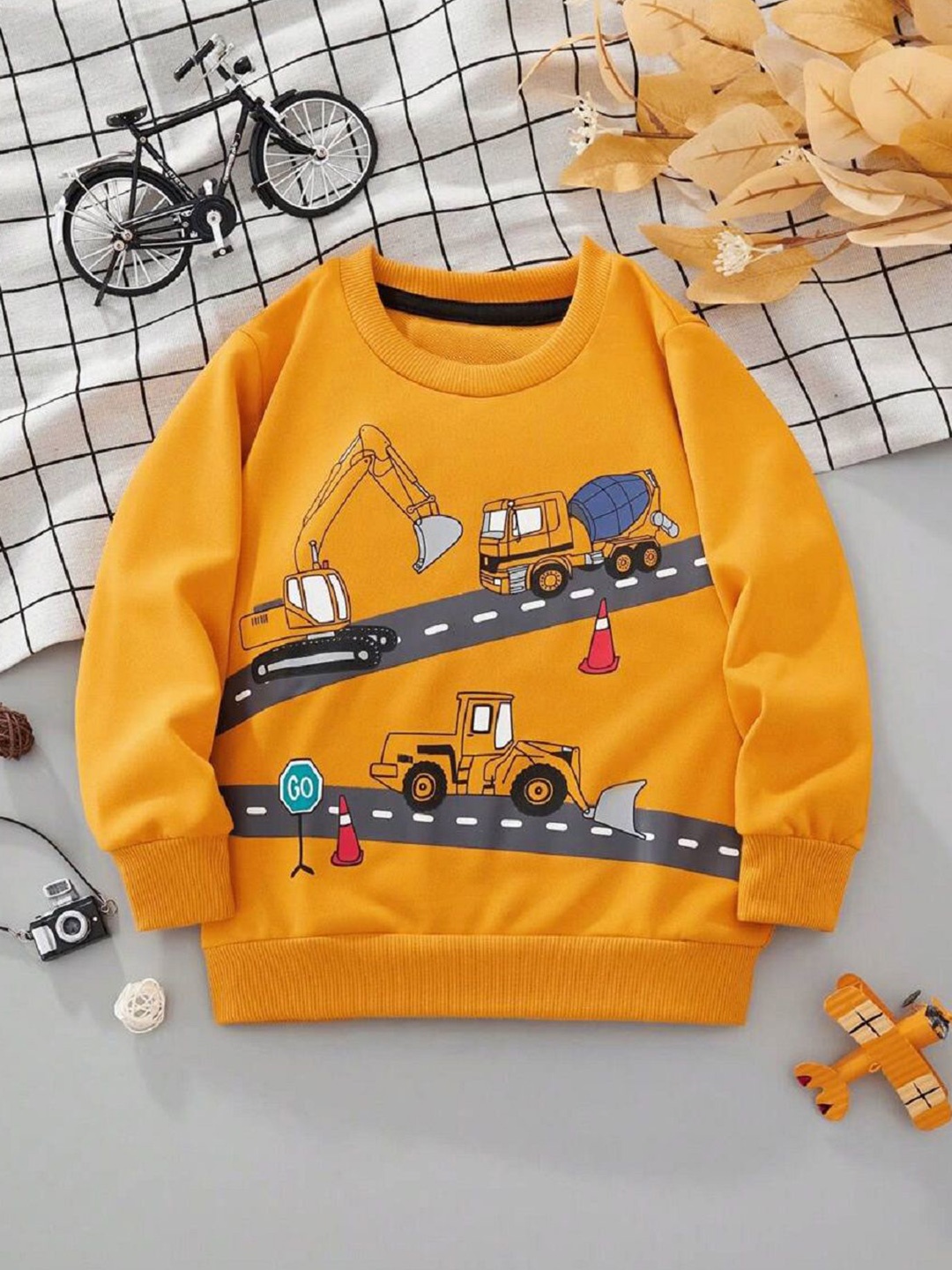

BAESD Girls Printed Cotton Round Neck Pullover Sweatshirt, Yellow