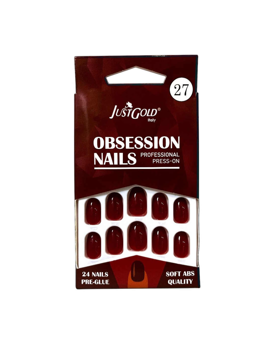 

JUSTGOLD Set Of 24 Professional Obsession Press On Pre Glued Nails - Tan 28, Maroon