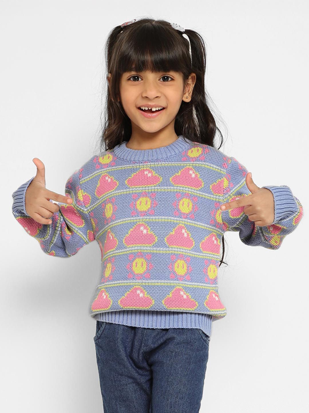 

Somersault Girls Printed Round Neck Pure Cotton Pullover, Purple