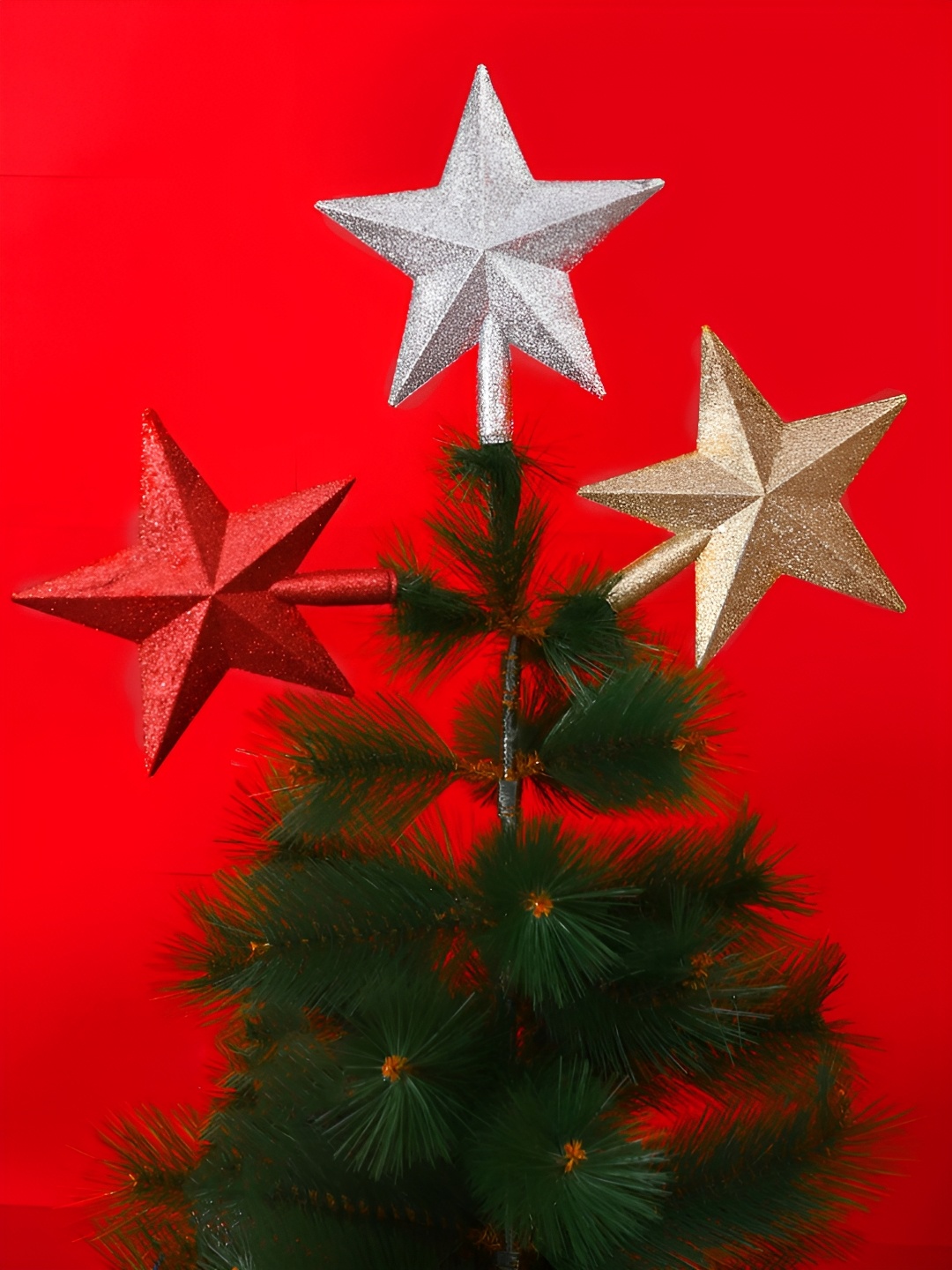 

TAYHAA Set of 3 Elegant Shimmer Star Topper, Red