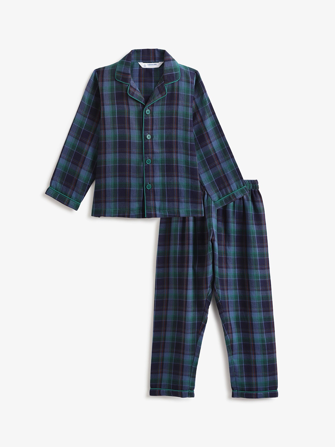 

Campana Boys Checked Pure Collar Night suit, Navy blue