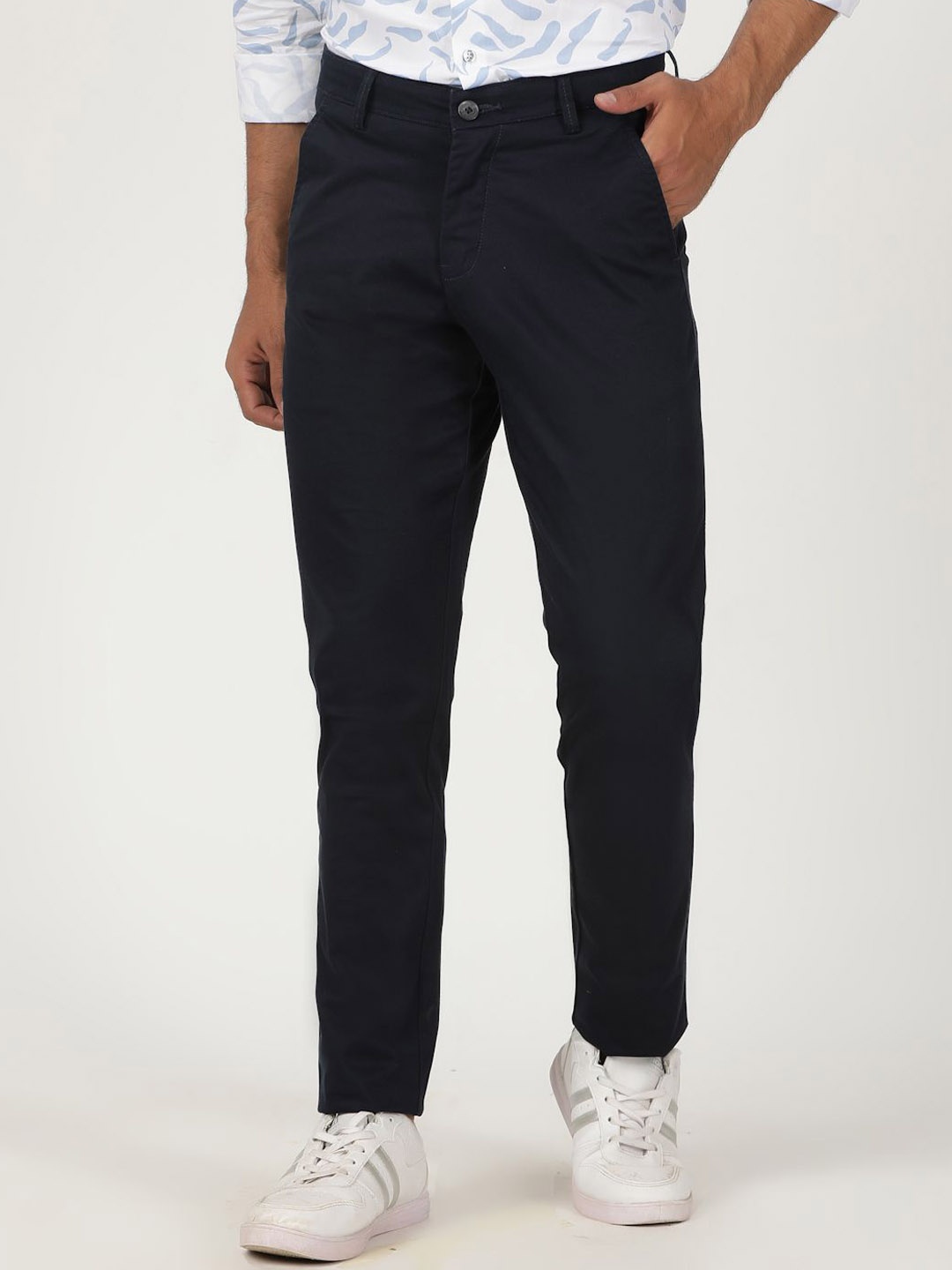 

Greenfibre Men Cotton Slim Fit Regular Trousers, Navy blue