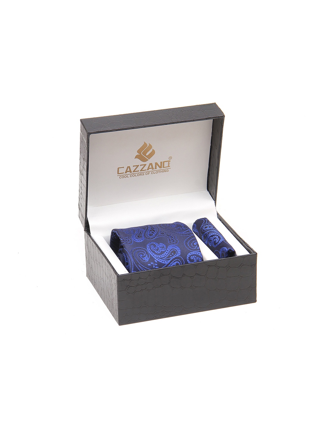 

Cazzano Men Accessory Gift Set Tie and Pocket Square Comes with a box, Blue