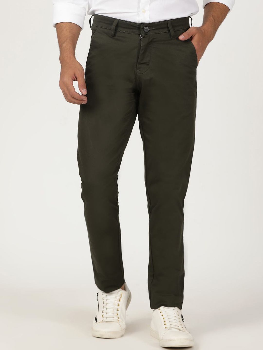 

Greenfibre Men Cotton Mid-Rise Slim Fit Trousers, Olive