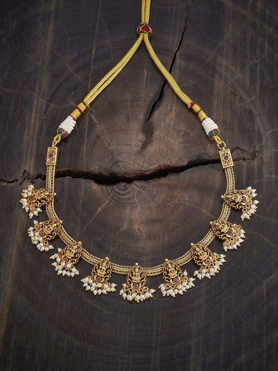 

Kushal's Fashion Jewellery Gold-Plated Stone Studded & Beaded Antique Necklace