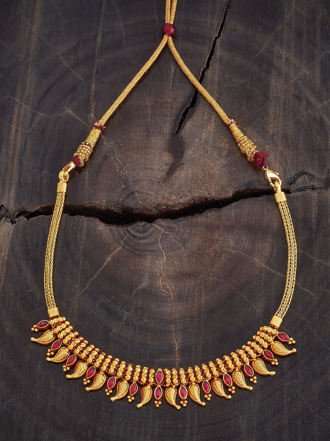 

Kushal's Fashion Jewellery 92.5 Pure Silver Gold-Plated Stone Studded Necklace