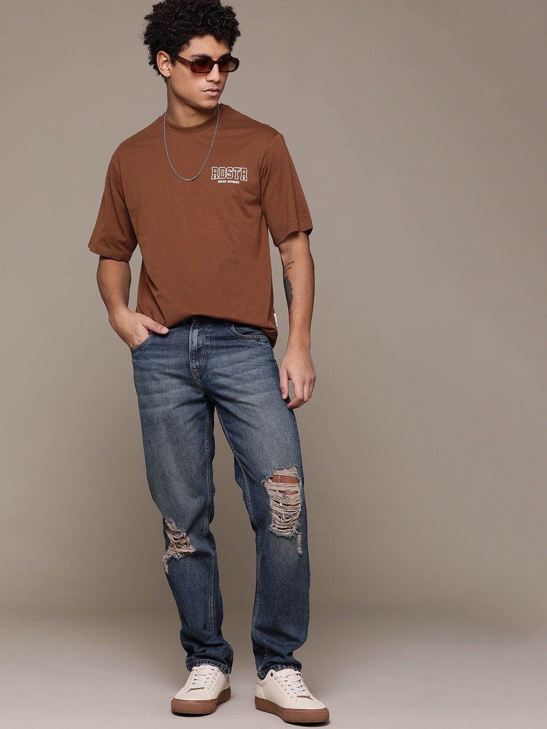 

The Roadster Lifestyle Co. Printed Detail Relaxed T-shirt, Brown