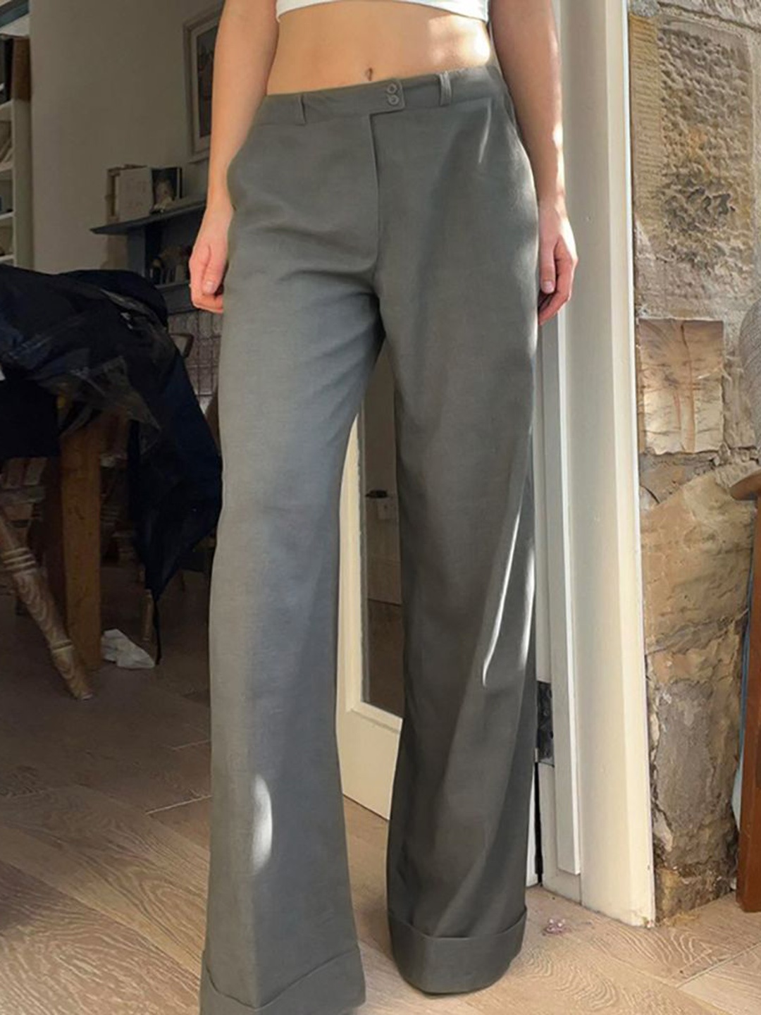 

StyleCast x Revolte Women Mid-Rise Regular Trousers, Grey