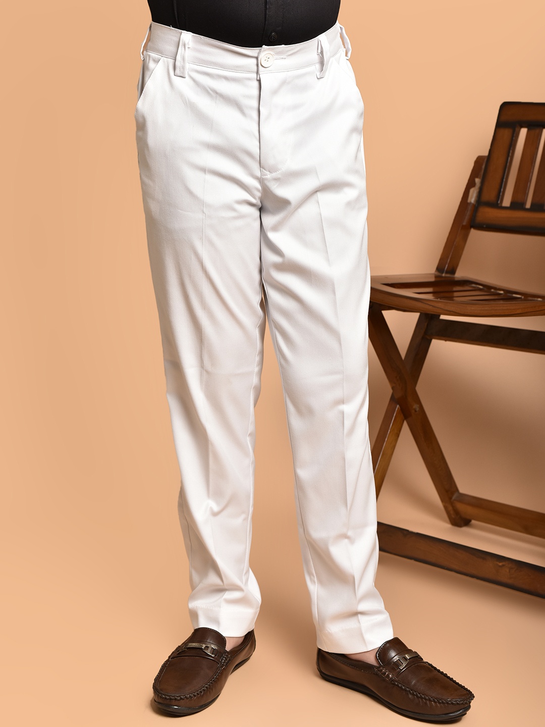 

PRINTCULTR Boys Comfort Mid-Rise Regular Fit Formal Trousers, White