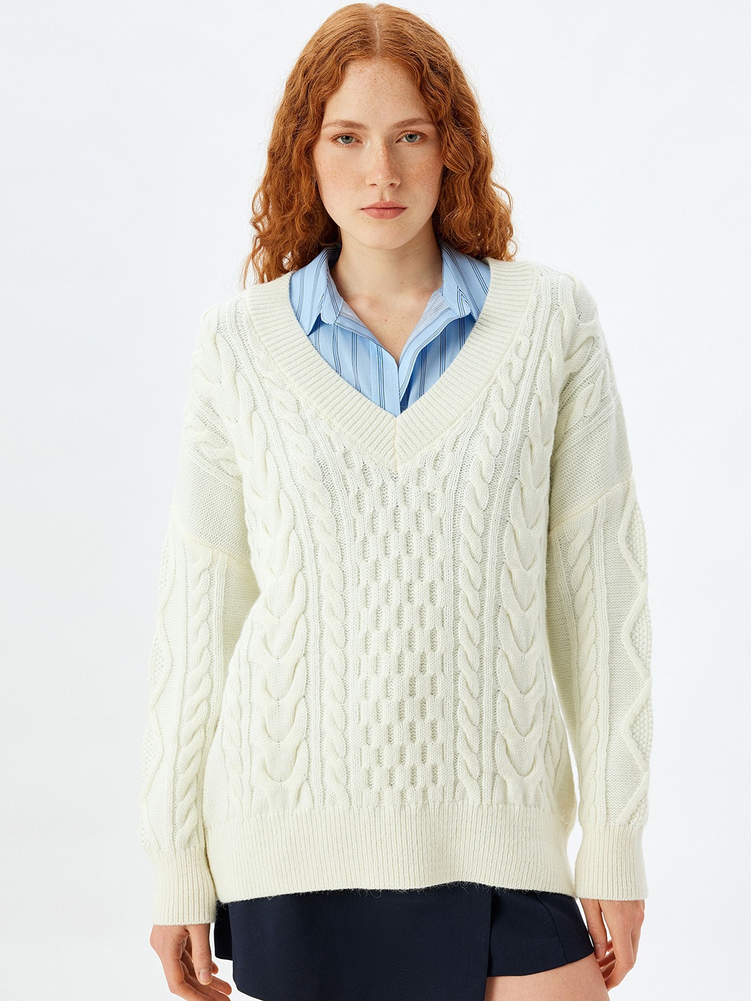 

Koton Women Cable Knit Self Design Pullover, White