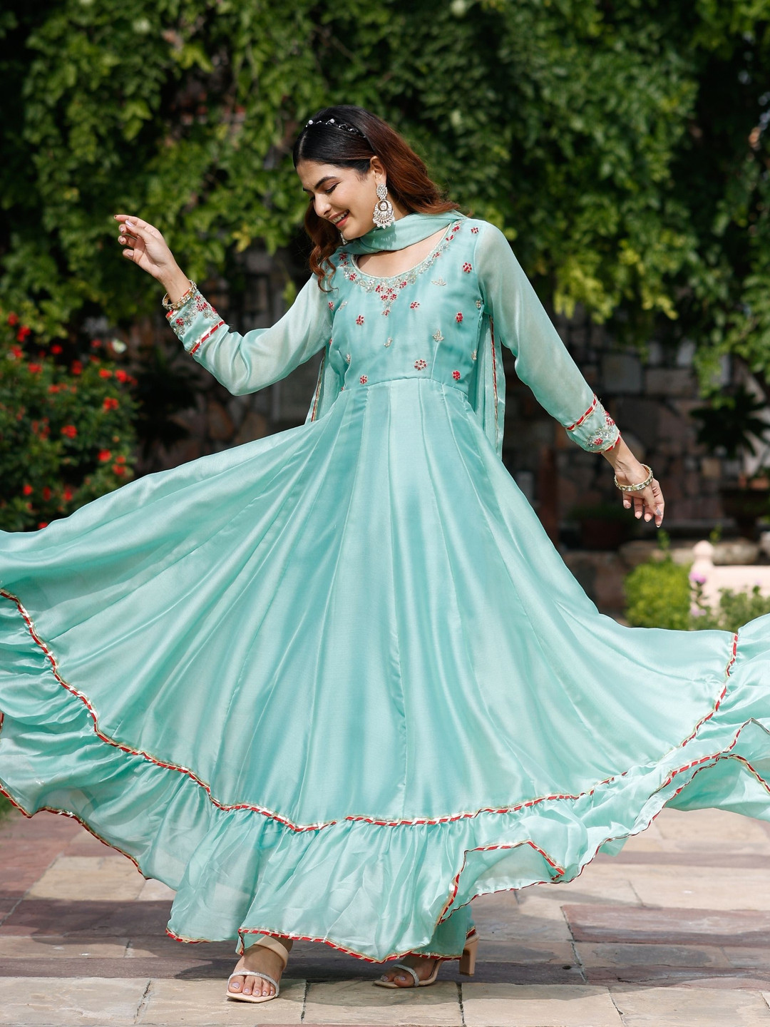 

ASHEERA Women Regular Zardozi Kurta with Trousers & With Dupatta, Blue