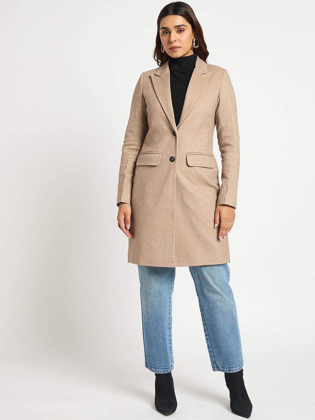

FEMMELLA Women Notched Lapel Single-Breasted Overcoats, Brown