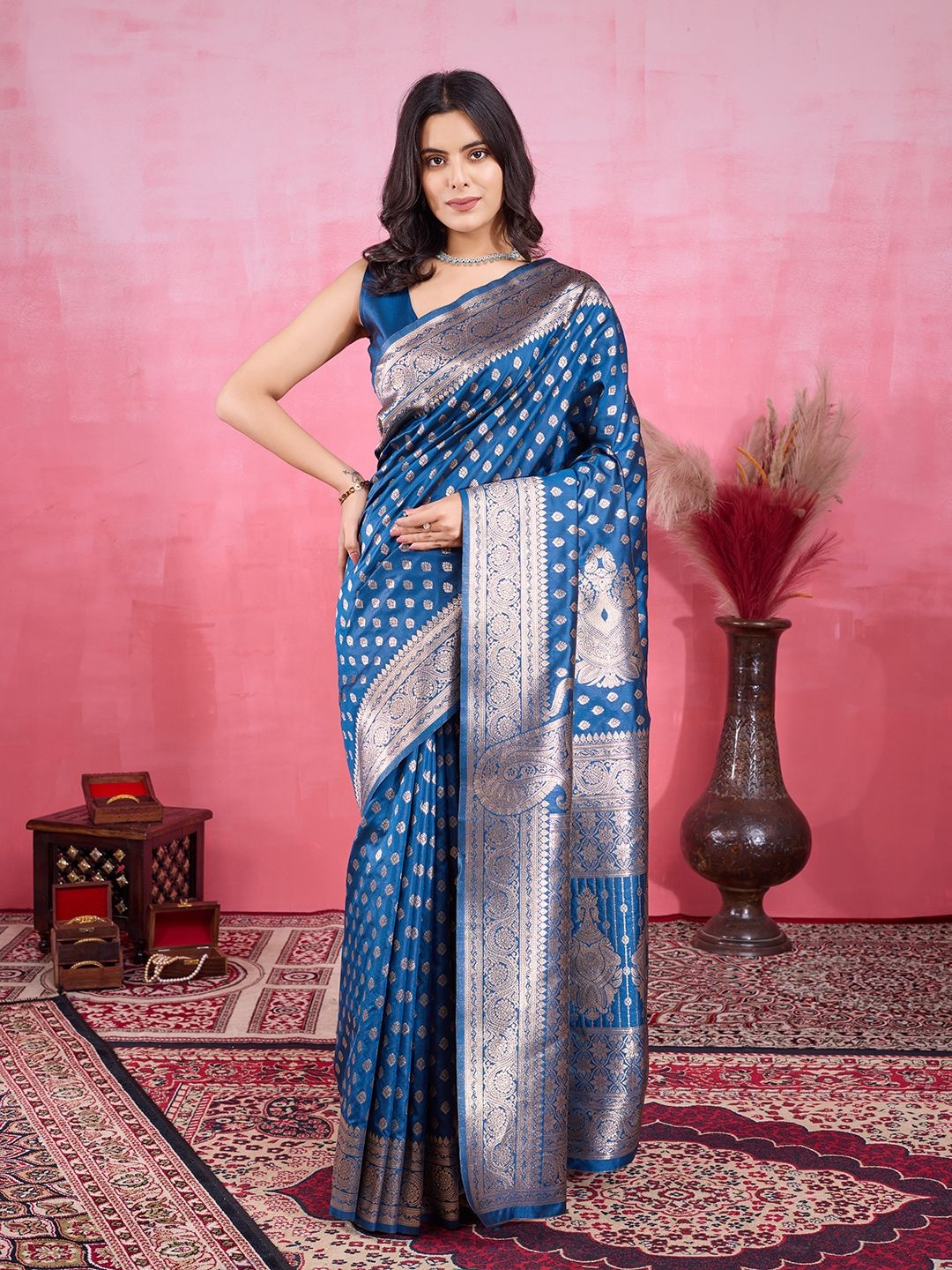 

Mitera Woven Design Zari Pure Silk Banarasi Saree, Blue