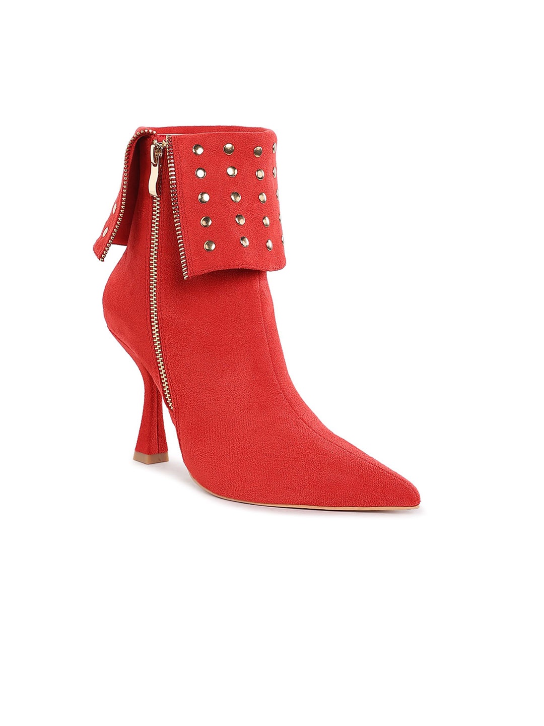 

London Rag Women Stud Embellished Kitten-heeled Boots, Red