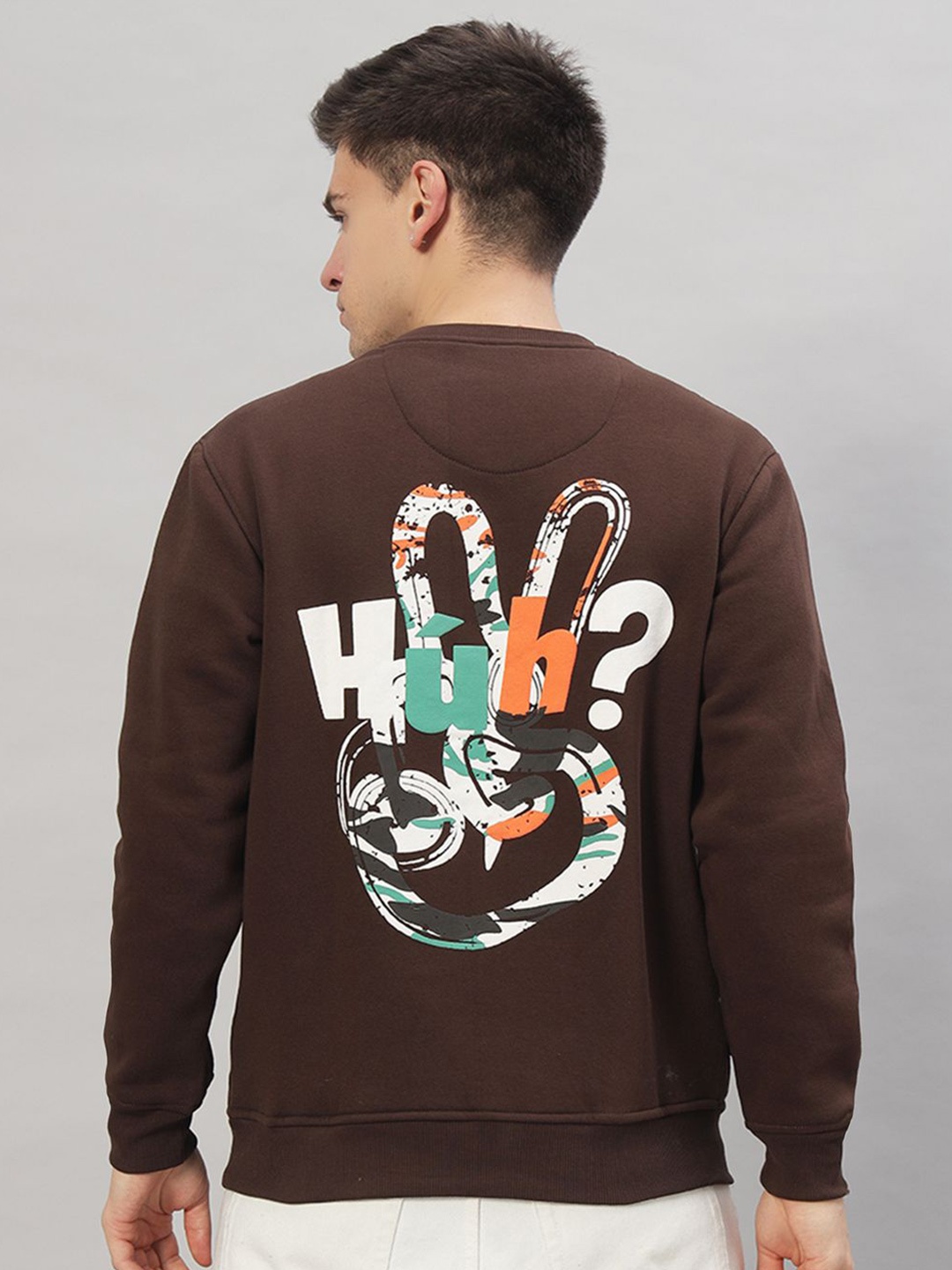 

PROFY Men Graphic Printed Pullover Sweatshirt, Brown