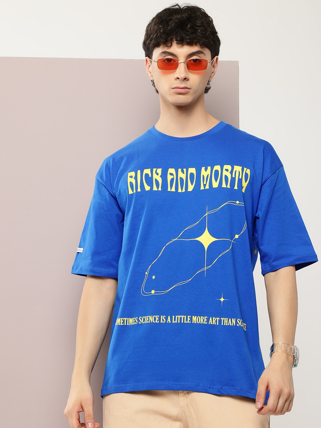 

Kook N Keech Pure Cotton Printed Drop-Shoulder Oversized T-shirt, Blue
