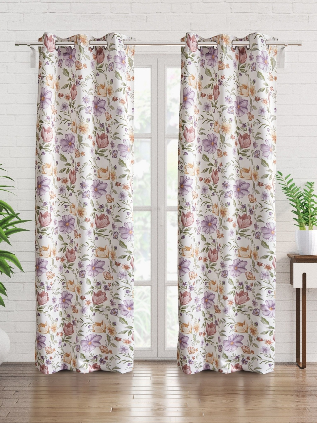 

Home Centre White & Green Set of 2 Floral Door Curtain