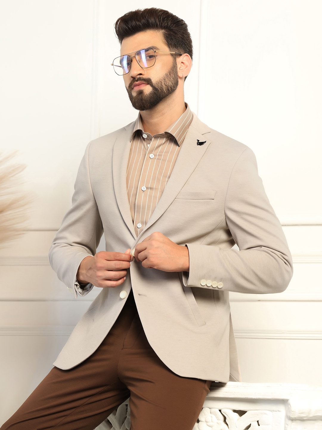 

Blackberrys Slim-Fit Single-Breasted Blazer, Beige