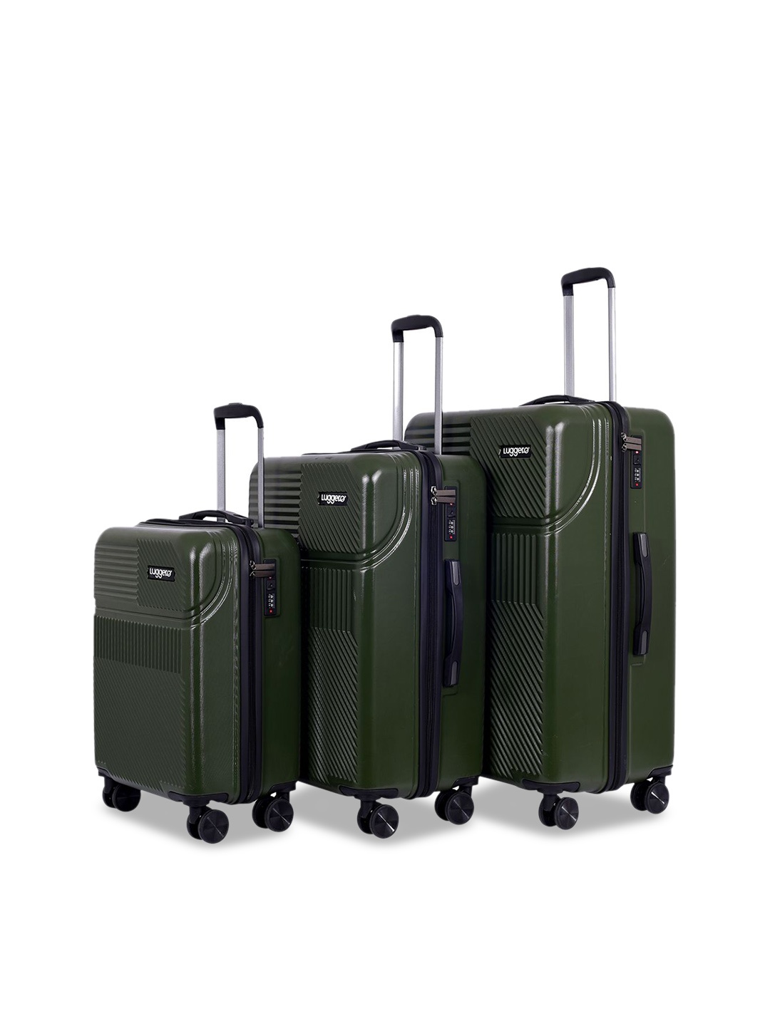 

Luggero Adults Set Of 3 Textured Hard-Sided Trolley Bag, Green