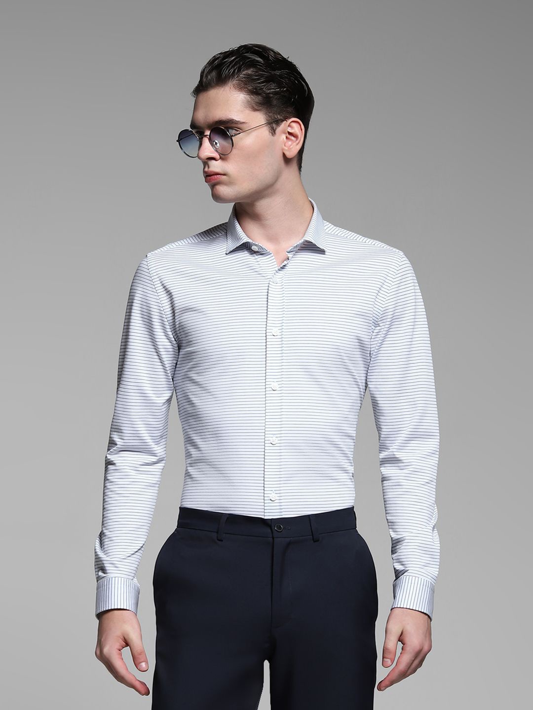 

Jack & Jones Men Slim Fit Multi Stripes Opaque Striped Casual Shirt, White