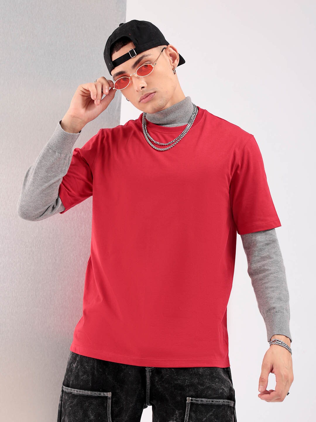

The Indian Garage Co Round neck Cotton T-shirt, Red