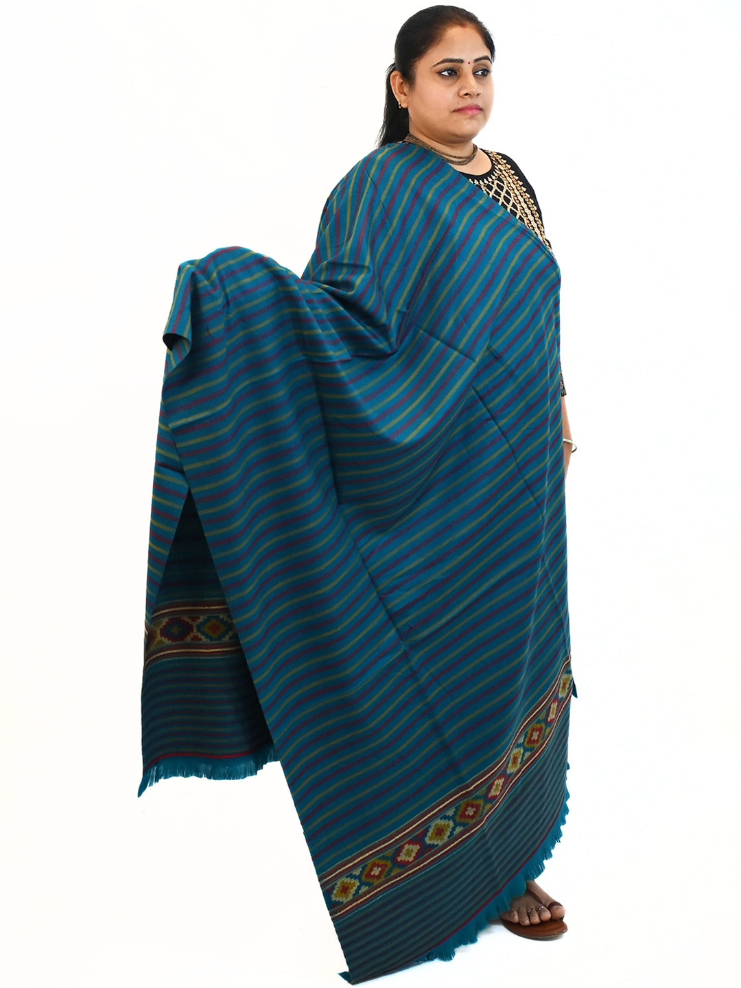 

Vrinde Women Striped Printed Shawl, Blue