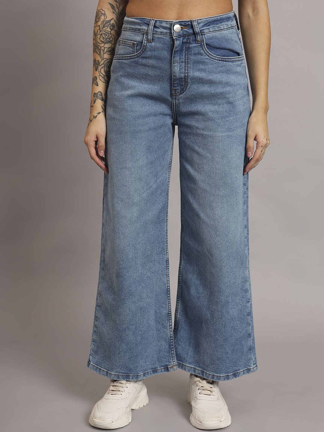 

OWO THE LABEL Women Wide Leg Light Fade Stretchable Jeans, Blue