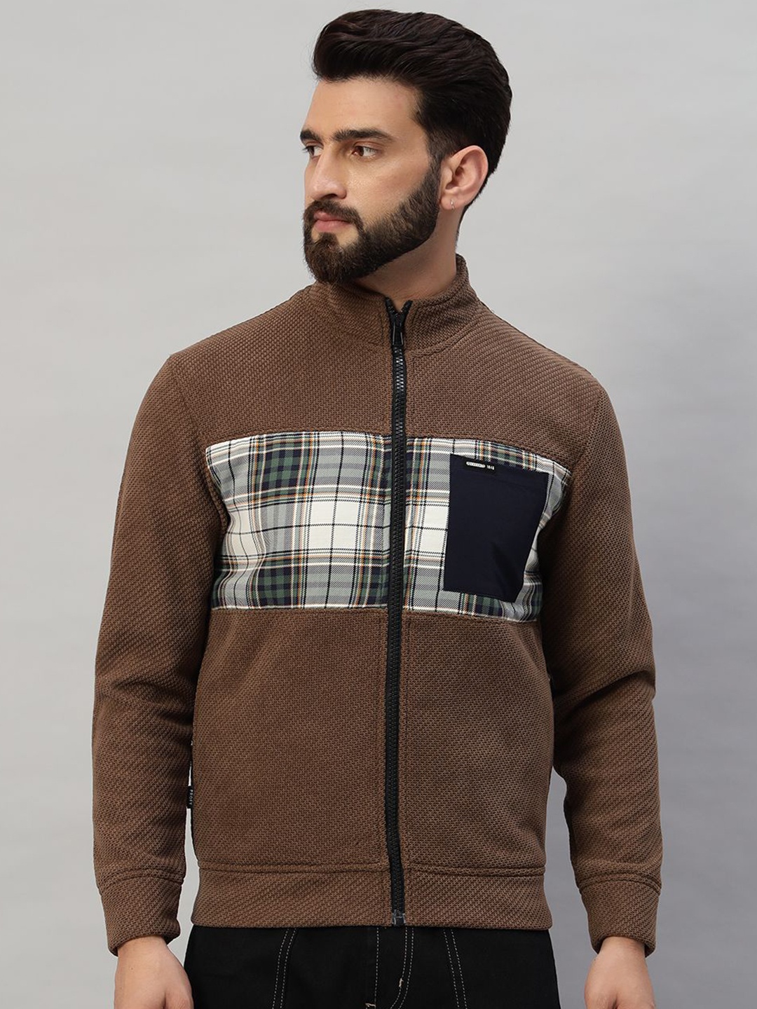 

PROFY Men Checked Sweatshirt, Brown