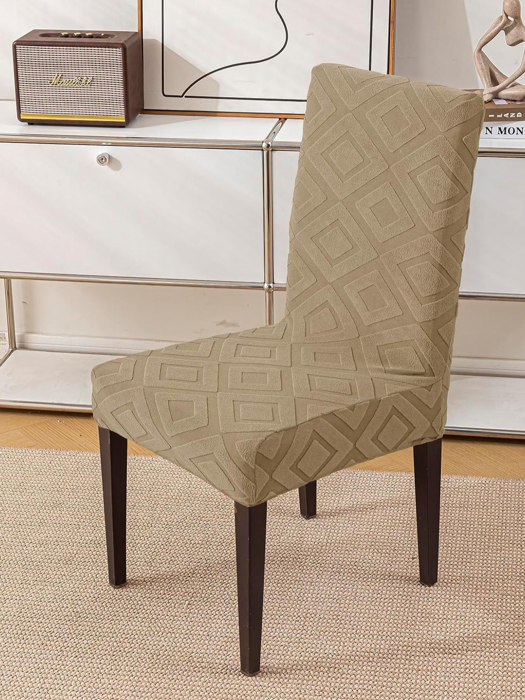 

HOUSE OF QUIRK Diamond Texture 220 GSM Chair Cover, Camel brown