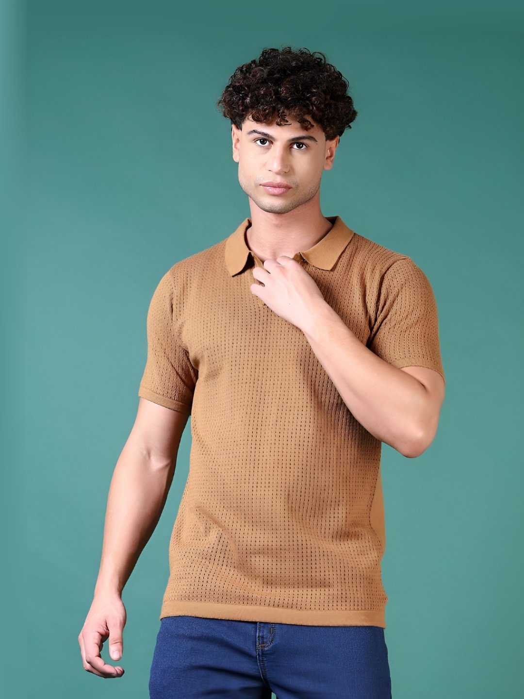 

V-Mart Men Self Design Polo Collar Cotton T-shirt, Brown