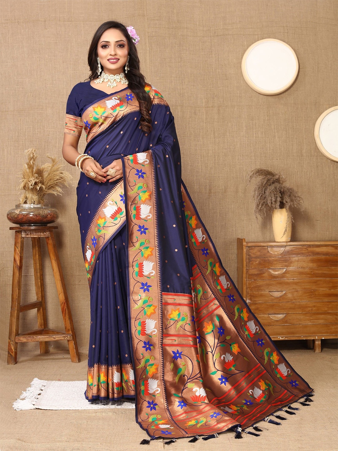 

Anaita Woven Design Zari Paithani Saree, Navy blue