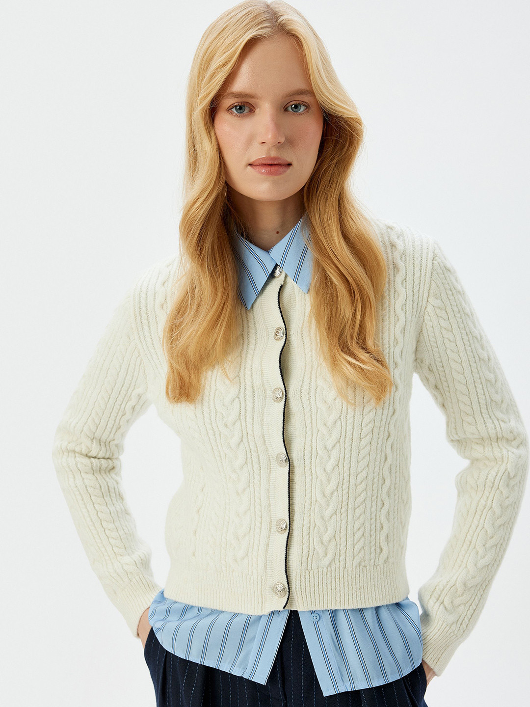

Koton Women Cable Knit Cardigan, Beige