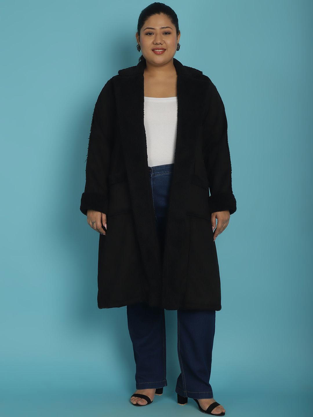 

theRebelinme Women Longline Open Front Jacket, Black