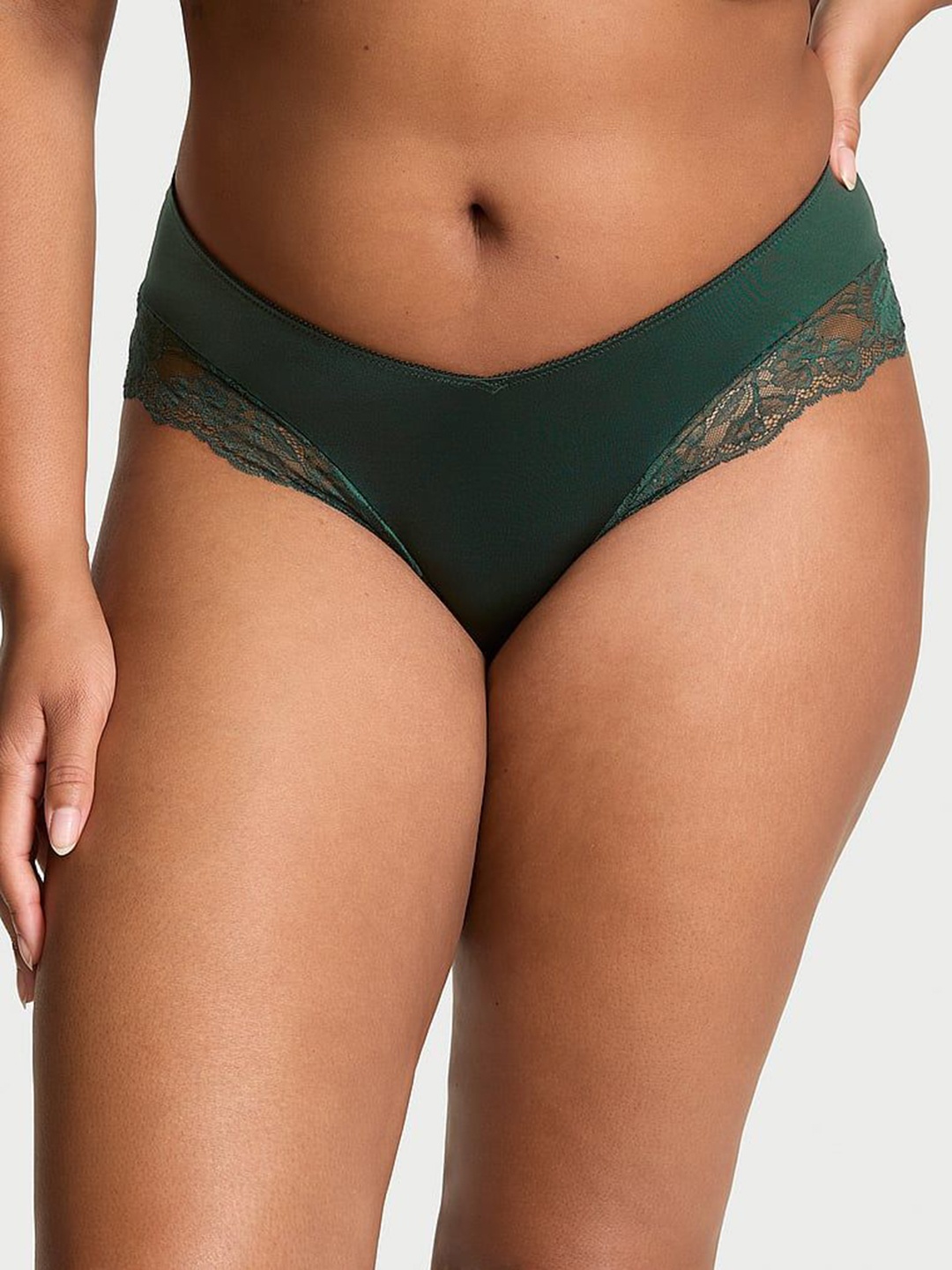 

Victoria's Secret Women Low Rise Lace-Trim High-Leg Cheeky Briefs, Green