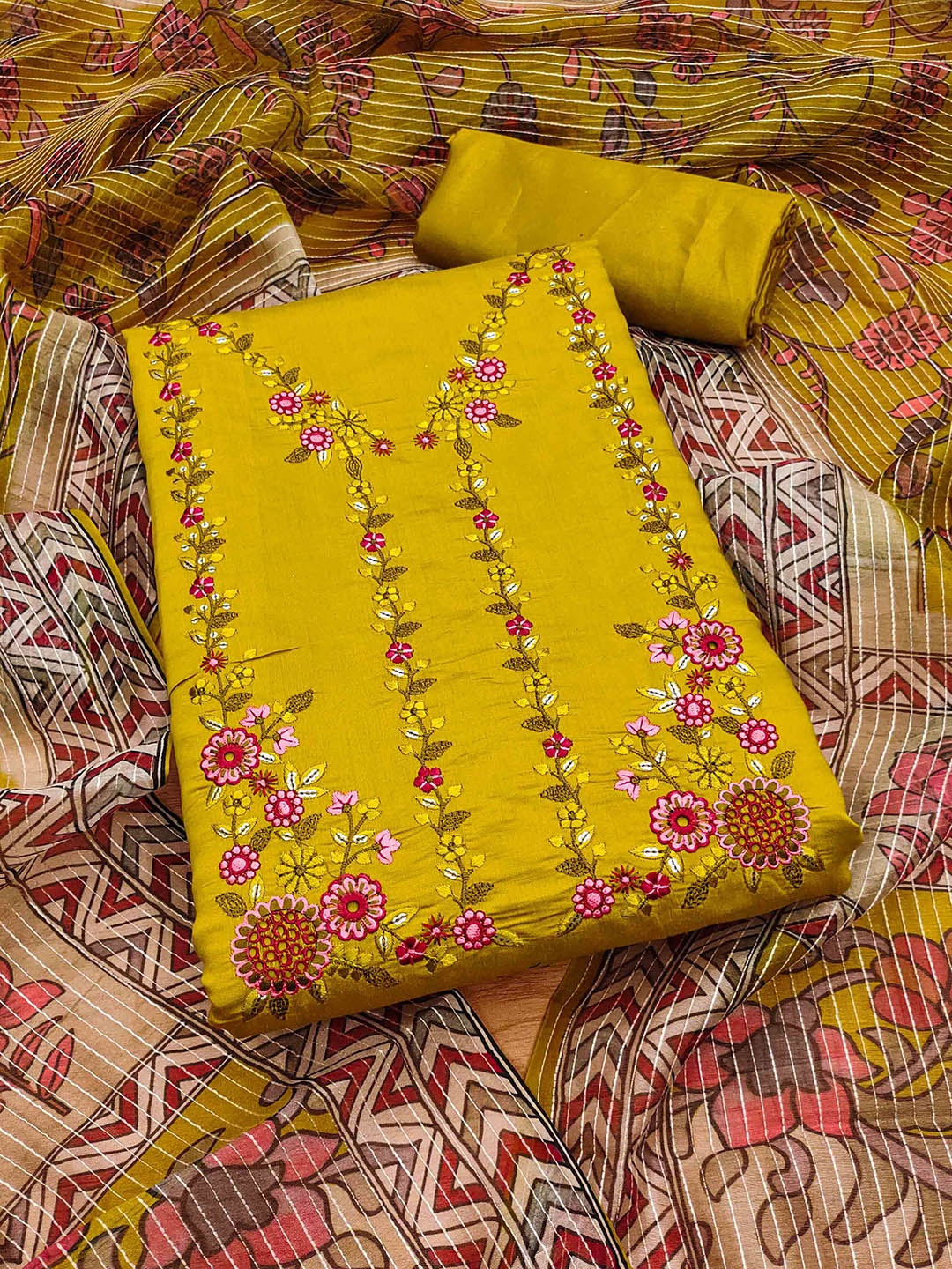 

KIMISHA Embroidered Unstitched Dress Material, Yellow