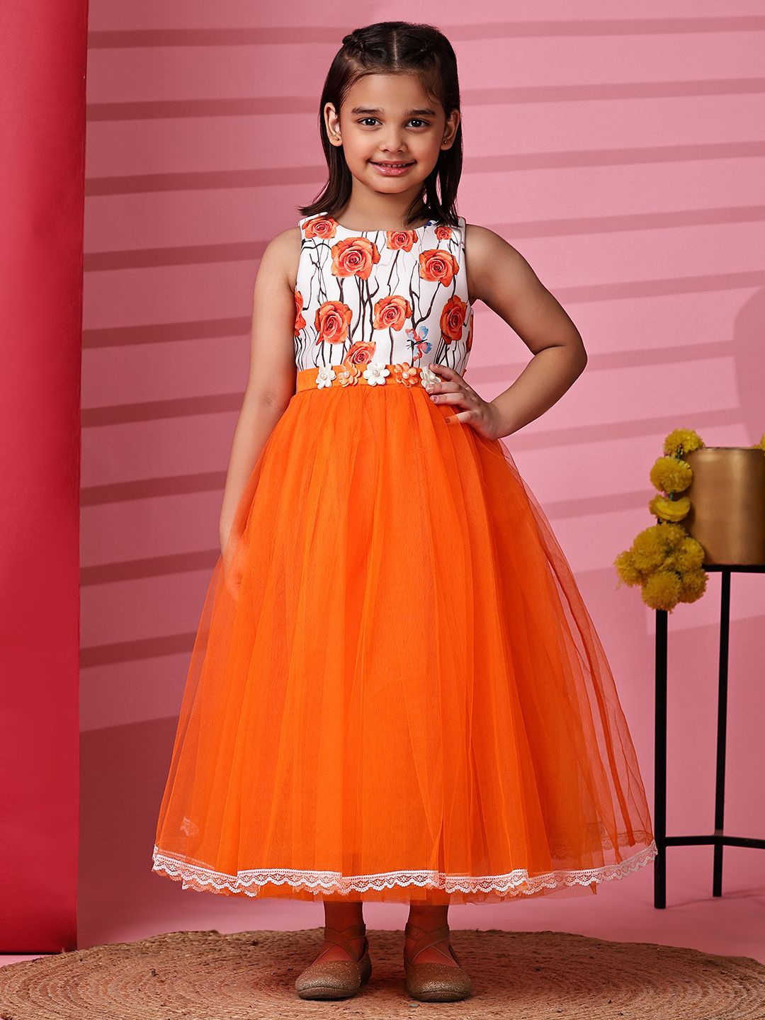 

Toy Balloon kids Girls Floral Fit & Flare Maxi Dress, Orange