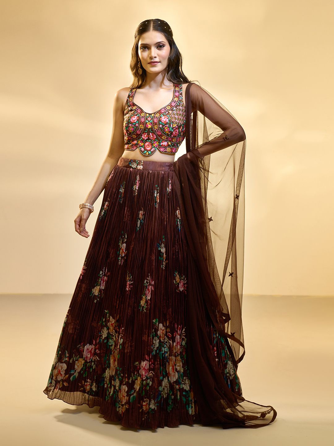 

Alaya Advani Embroidered Thread Work Ready to Wear Lehenga & Blouse With Dupatta, Brown