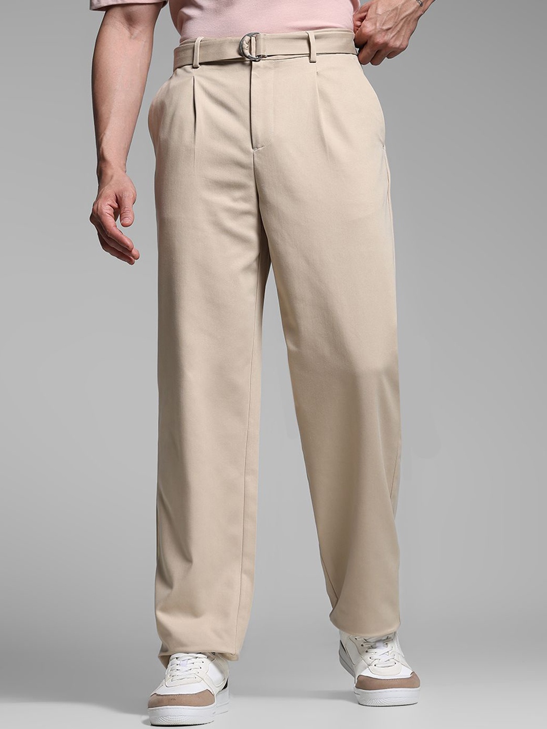 

Jack & Jones Men Loose Fit High-Rise Trousers, Beige