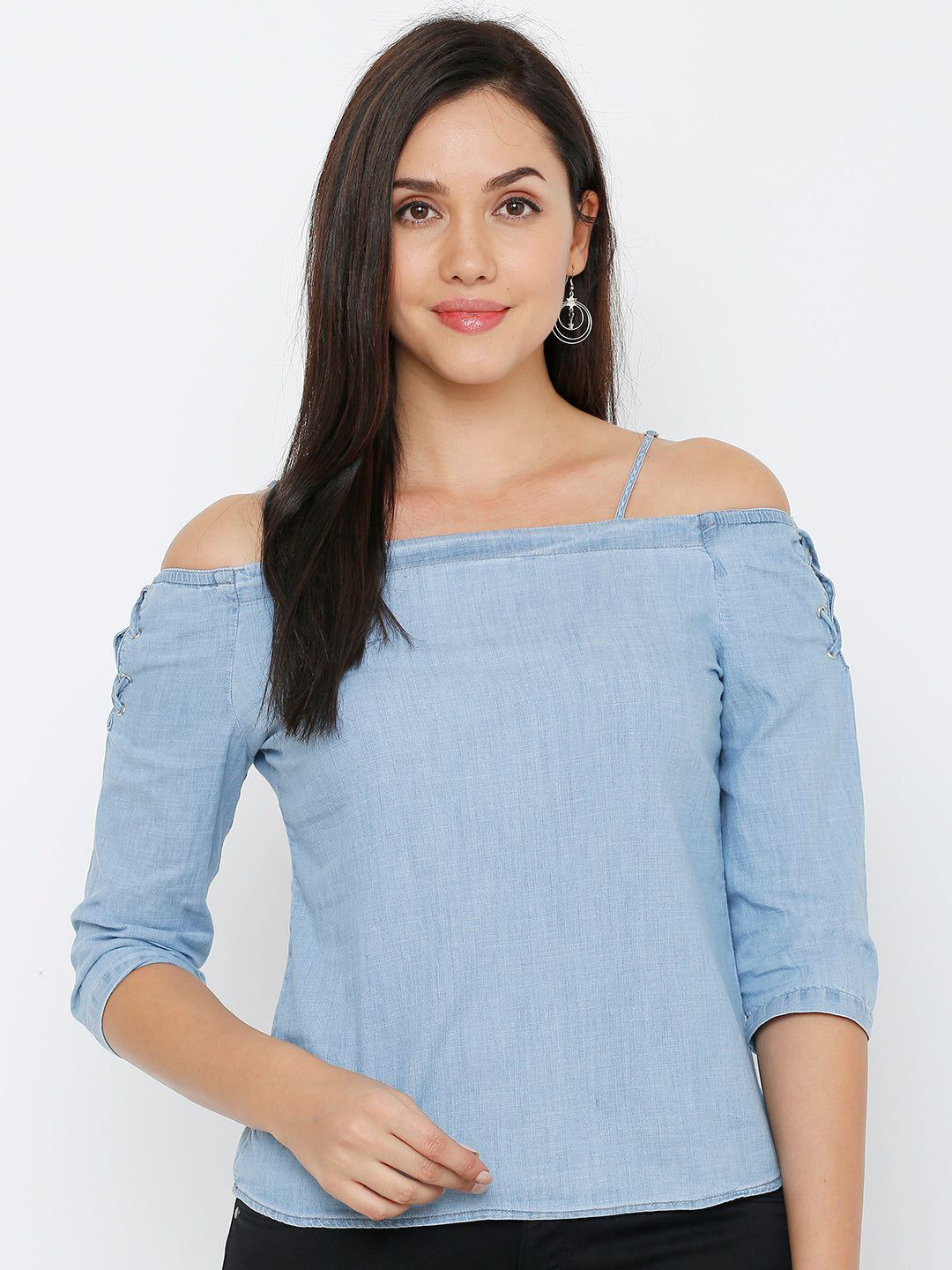 

Kraus Jeans Women Off-Shoulder Bardot Top, Blue