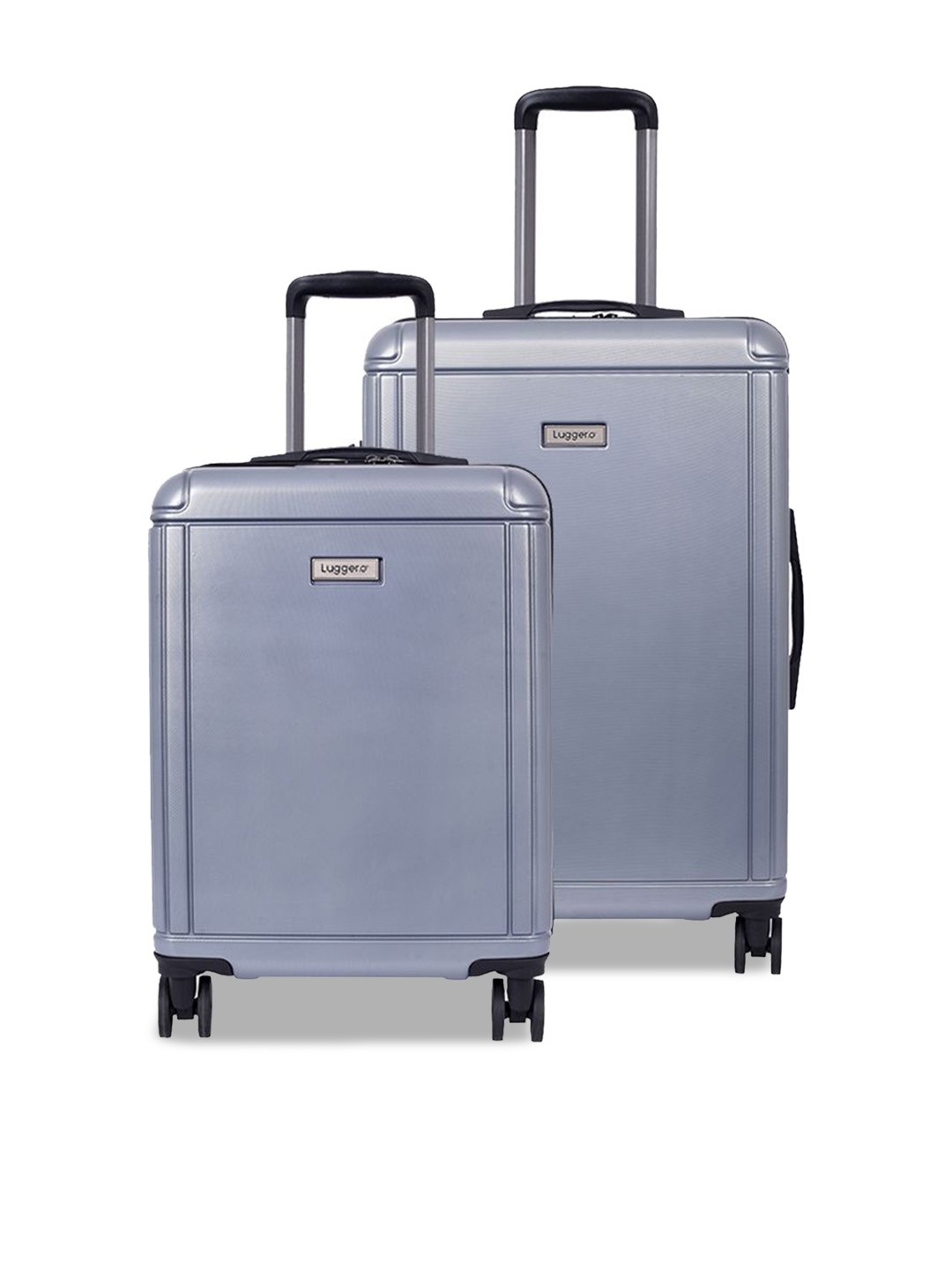 

Luggero Set Of 2 Hard-Sided Medium& Cabin Trolley Bag, Silver