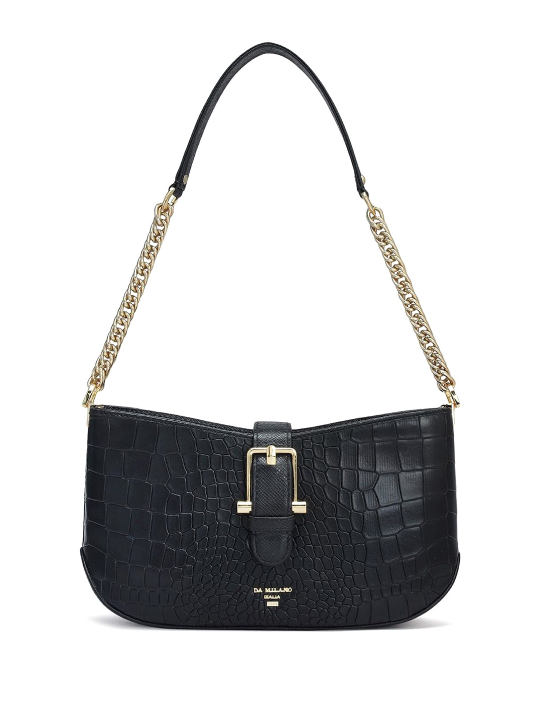 

Da Milano Textured Leather Shoulder Bag with Quilted, Black