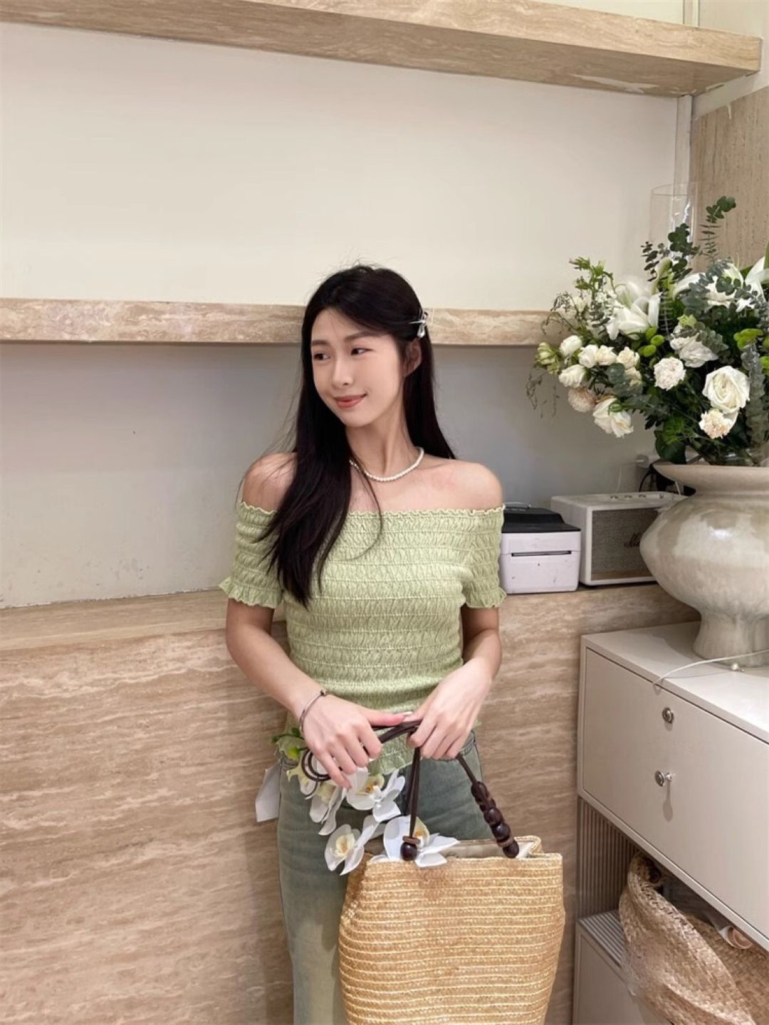 

KPOP Women Off-Shoulder Top, Green