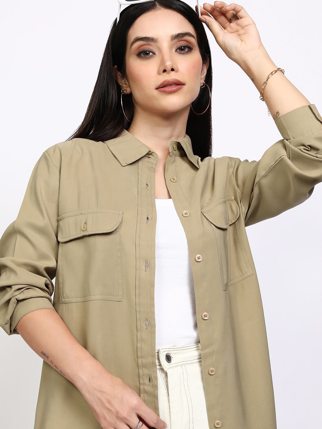 

CHIC BY TOKYO TALKIES Women Opaque Formal Shirt, Beige