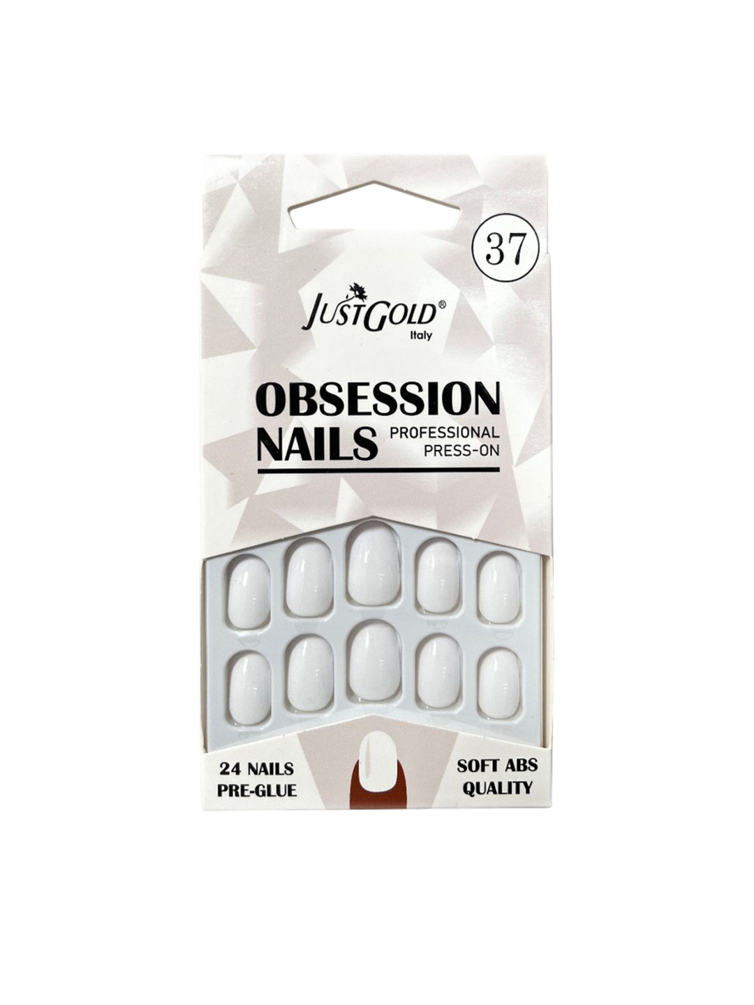 

JUSTGOLD Set Of 24 Professional Obsession Press On Pre Glued Nails - Shade 37, White