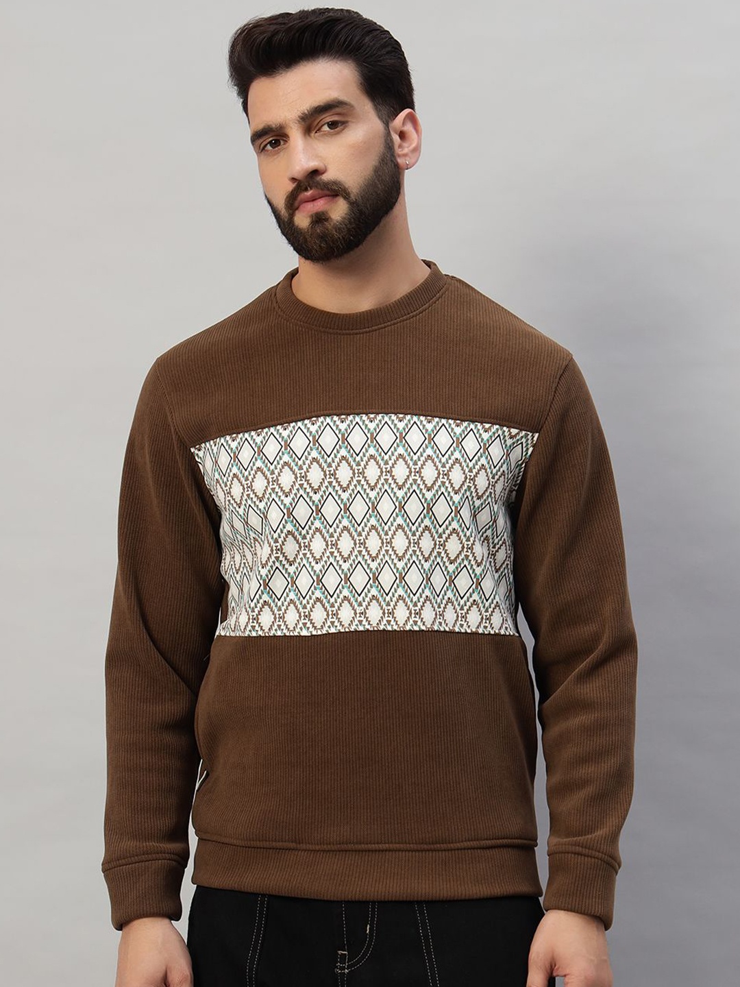 

PROFY Men Round Neck Long Sleeves Sweatshirt, Brown